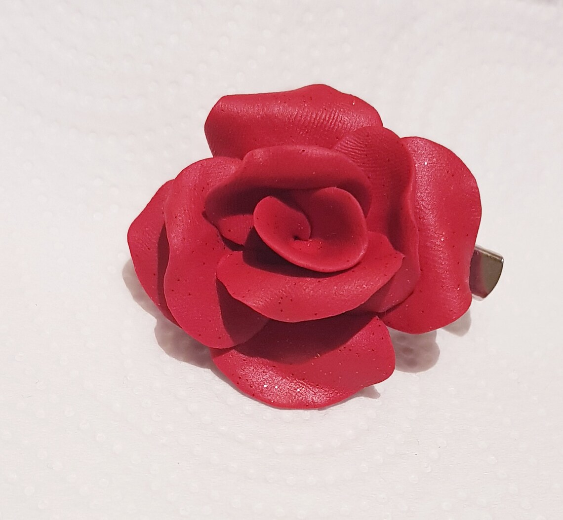 Statement glitter red rose hair clip and brooch in one Etsy