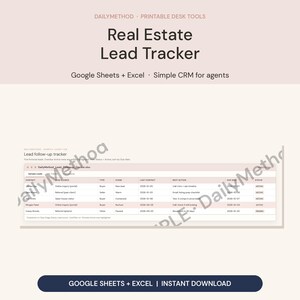 Real Estate Lead Tracker Spreadsheet | Realtor Client Tracker Google Sheets Excel Template Simple CRM for Agents 2026