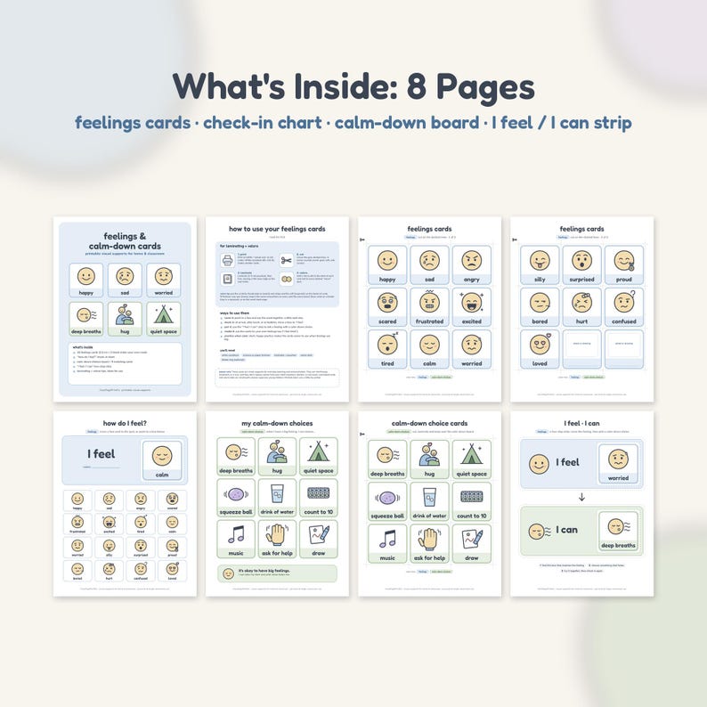 Visual Aids Rintable Visual Supports Feelings Chart, Emotion Cards Printable, Calm Down ...