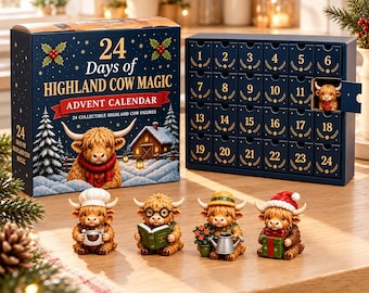 ハイランド牛アドベントカレンダー2026、ミニ3Dフィギュア24個、クリスマスまでのカウントダウン、ファームハウス風インテリア、牛好きやコレクターへのギフト