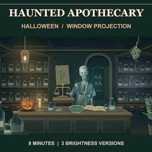 Haunted Apothecary Halloween Window Projection Video, 8-Minute Ghost Shop Loop for Projector & TV