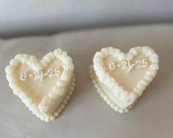 Personalize | Heart cake candles|  duo (2) Wedding favors | Bridesmaids gift | save the date