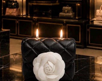Designer Purse Candle | Luxury Wax Blend, Decorative Flower