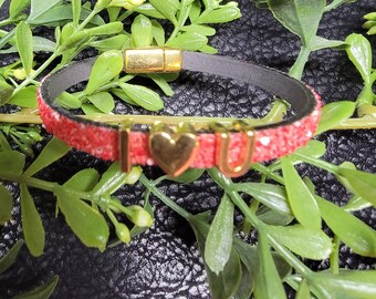 Red Sparkle Leather Bracelet