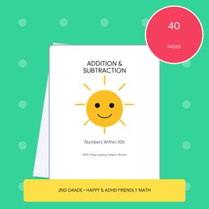 2nd Grade Math Worksheets, Addition & Subtraction Within 100, ADHD-Friendly Printable PDF, Homeschool Practice, Answer Key Included