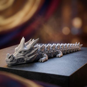 Flexi Dragon STL, model smoka z ruchomymi elementami do druku 3D, długie, ruchome stworzenie fantasy, zabawka sensoryczna w kształcie smoka