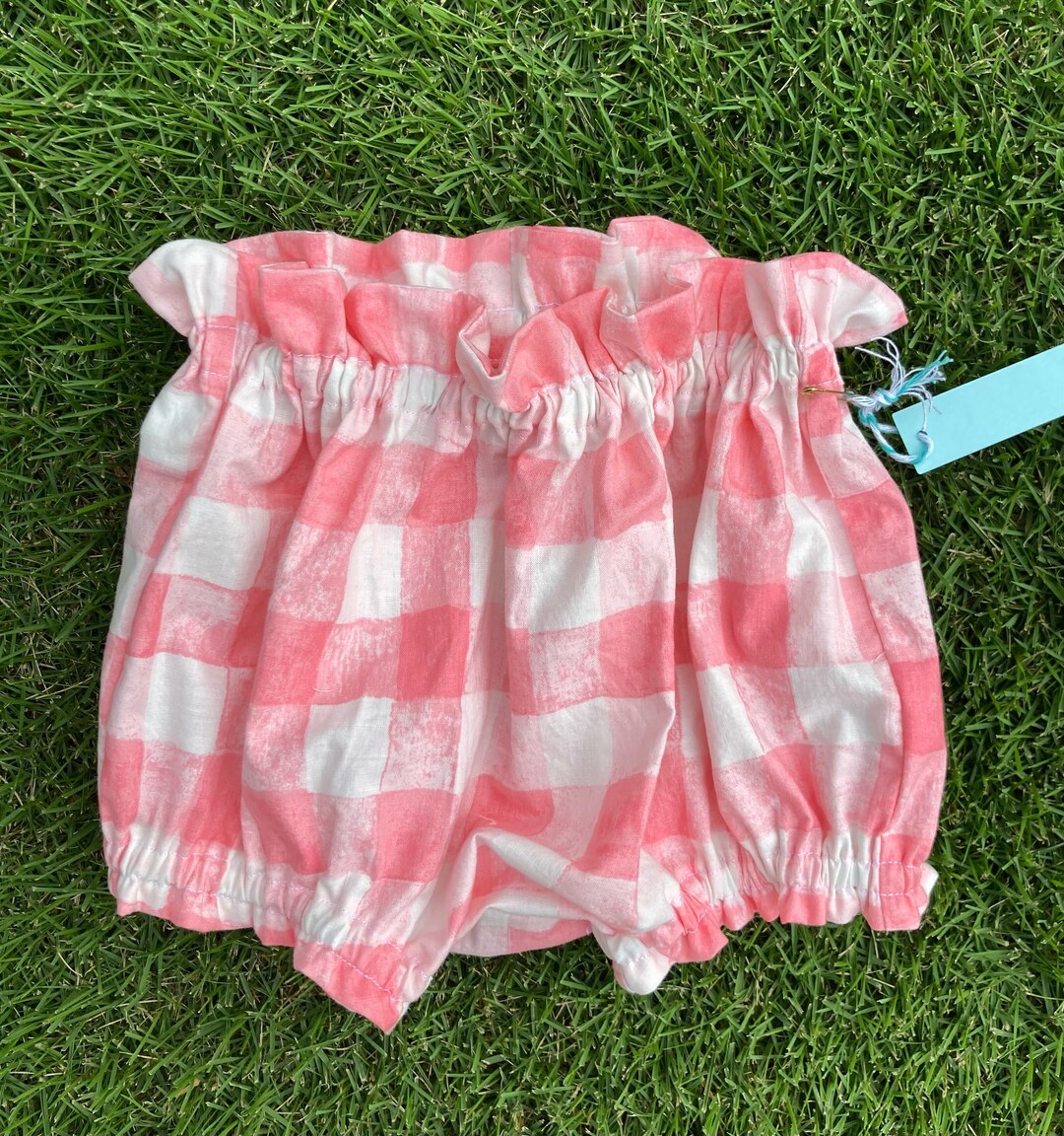 Pre-Order Hand Smocked Custom Name Sweet Pink Gingham Tulip Bloomer Set main image 1