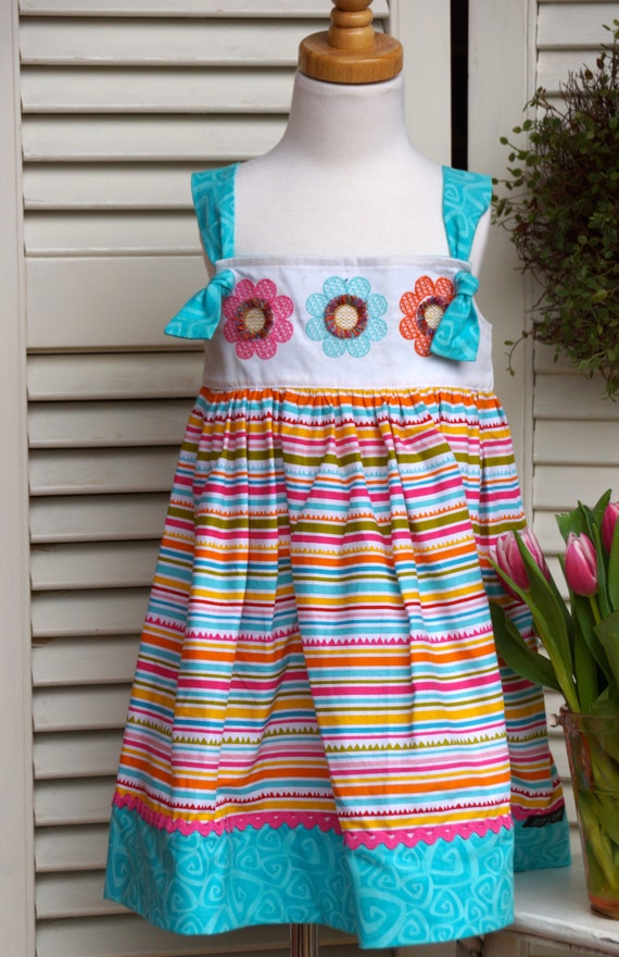 Items similar to 4T Custom Embroidered Knot Dress in a rainbow of ...
