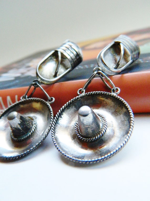 Huge Vintage Sterling Silver Sombrero Earrings / … - image 1