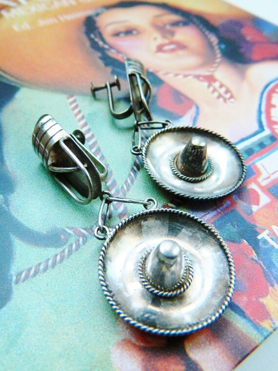 Huge Vintage Sterling Silver Sombrero Earrings / … - image 2