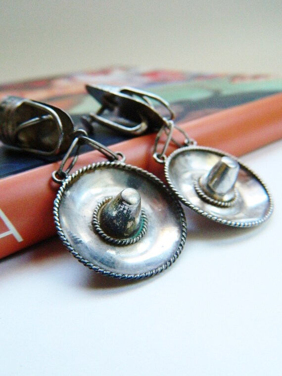 Huge Vintage Sterling Silver Sombrero Earrings / … - image 3