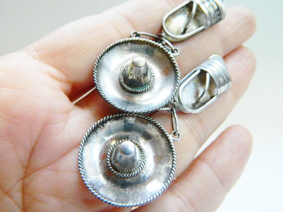 Huge Vintage Sterling Silver Sombrero Earrings / … - image 9