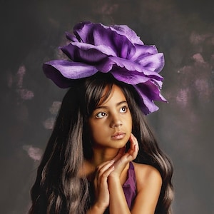Large paper flower headpiece. Fashion photo shoot hair accessory. Giant rose. Alice in Wonderland Halloween rose costume (10” wide).