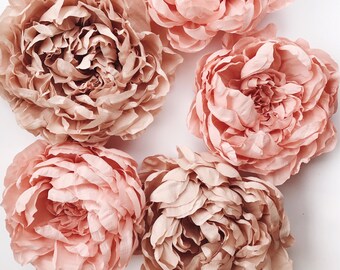 Set di peonie di carta giganti, decorazione da parete con fiori rosa cipria