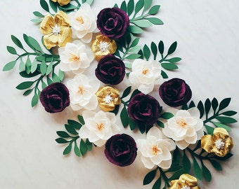 giant paper flower wall display black and gold wedding decor etsy paper flower display