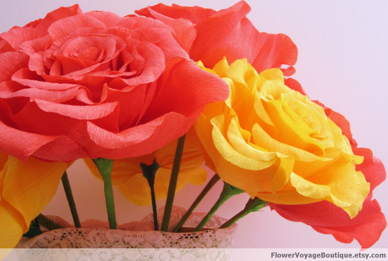 Set of 5 huge paper flowers with long stems. Wedding Etsy