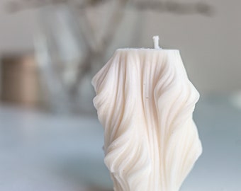 Pillar candle. Organic soy wax candle. Luxe pillar candle gift. Waves shaped candle