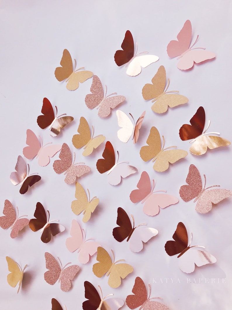 Rose Gold Paper Butterflies Wall Decor. Handmade in USA. 3D Etsy