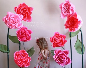 Giant free standing paper flower. Alice in Wonderland props. Tea party decorations. Storefront giant flowers. Pink baby shower unique decor.