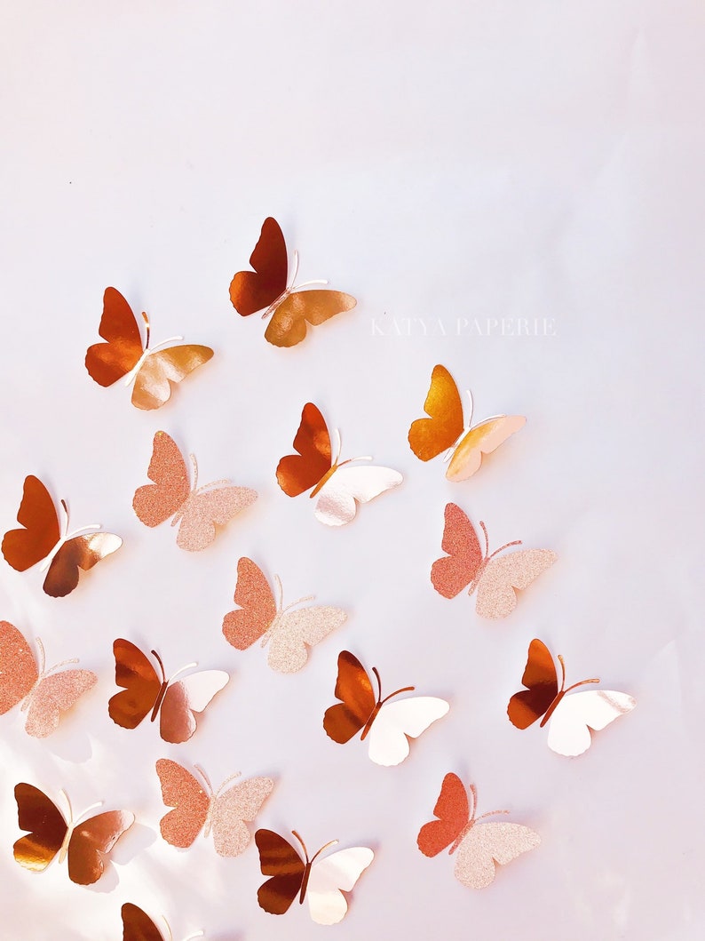 Rose Gold 3D Butterflies Wall Decor. Set of 10. Handmade in Etsy