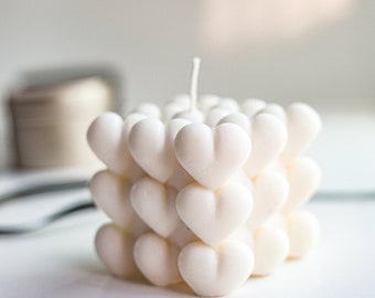 Heart bubble candle. Organic soy wax candle. Luxe pillar candle gift. Hearts shaped candle