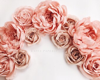 Set di fiori di carta color fard, decorazione per arco nuziale, decorazione murale per cameretta dei bambini