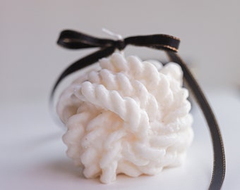 Yarn shaped candle. Organic soy wax candle. Luxe candle gift. Candle gift for yarn crafter.