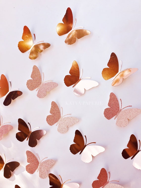 partij Vuilnisbak Boom Rose gouden 3D vlinders muur decor. Set van 10. Handgemaakt in | Etsy België