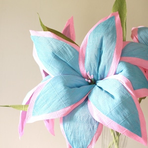 Giant crepe paper lily. Alice in Wonderland party props. Secret garden party giant flowers