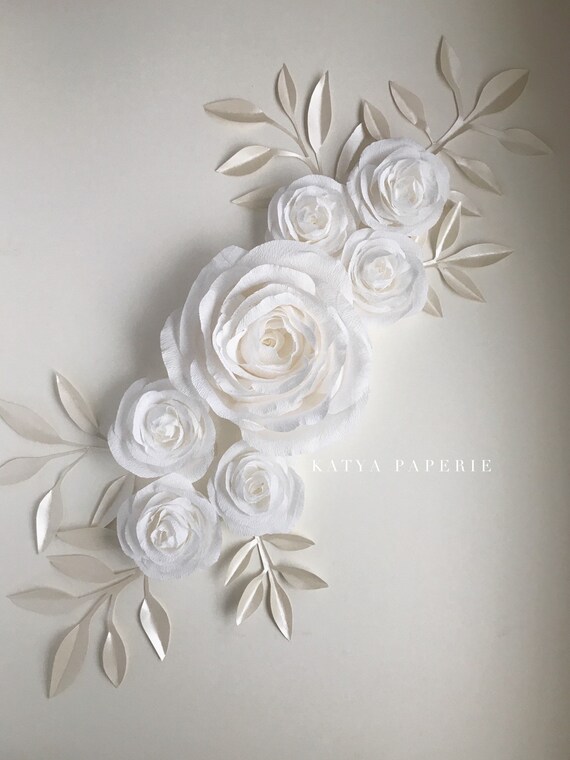 paper flower wall set wedding or bridal shower photo backdrop white and cream crepe paper flowers girl room wall art chic interior decor paper flower plant care