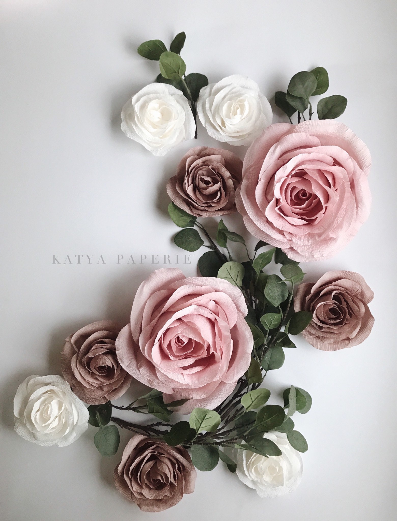 Boho Paper Flower Wall Set. Crepe Paper Roses and Eucalyptus Etsy
