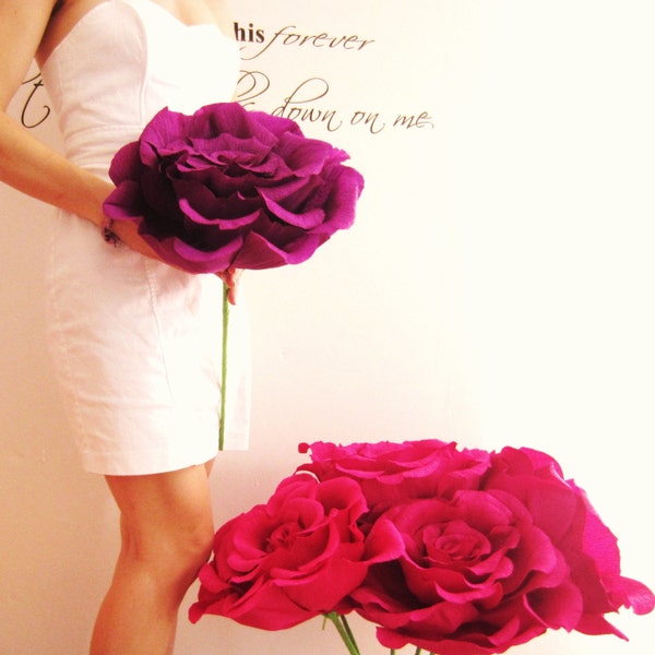 Giant Crepe Paper Rose, Long Stem Flower Bouquet