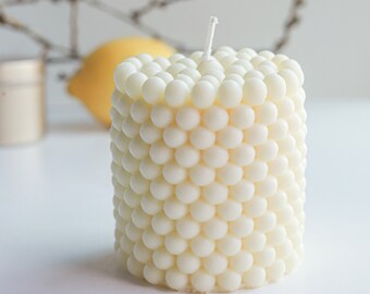 Bubble candle. Organic soy wax candle. Luxe pillar candle gift. Honeycomb bubble candle