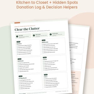Ausmist-Checkliste zum Ausdrucken, Raum-für-Raum-Entrümpelungsanleitung, Spendenliste, Organisationstipps für Haushalte mit ADHS, Sofort-PDF