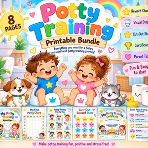 Potty Training Chart Printable for Toddlers, Reward Stars, Visual Routine & 7 Day Tracker, 8-Page PDF Bundle
