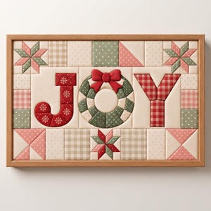 Christmas JOY Kinusaiga Template Pattern, No Sew Fabric Art Template, Japanese Patchwork Christmas Wall Decor, DIY Holiday Craft Printable