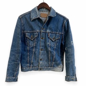 Vintage Levi’s Truckerjacke mit orangefarbenem Tab aus den 70er Jahren, Größe M-24, seltene Langgröße 40, abgenutzte Grunge-Lackierung