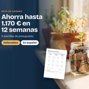 Fillable savings templates in Spanish · 50/30/20 budget, expense tracker, 12-week savings challenge, and emergency fund