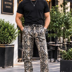 Herren-Lederhose mit Schlangenmuster, Hose mit Tiermuster, moderne Streetwear, luxuriöse Pythonhose