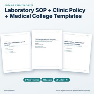 Laboratorium-SOP-sjabloon in Word, kliniekbeleidshandboek, formulieren voor medische faculteiten, bewerkbare brief en A4-bundel