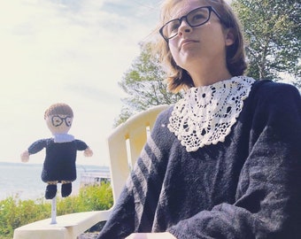 Supreme Court Justice Ruth Bader Ginsburg Crocheted Stuffed Doll - The Notorious RBG - Feminist Icon Ruth Bader Ginsburg Amigurumi Doll