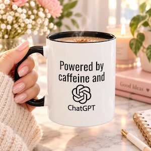 Powered by caffeine and ChatGPT Mug | Two-Tone Coffee Mug