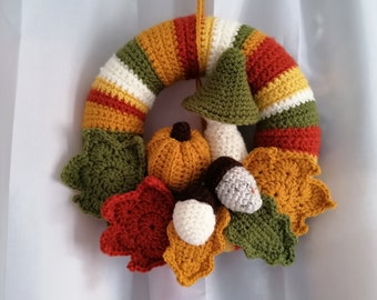 couronne d'automne - décoration de fetes - wreath autumn crochet