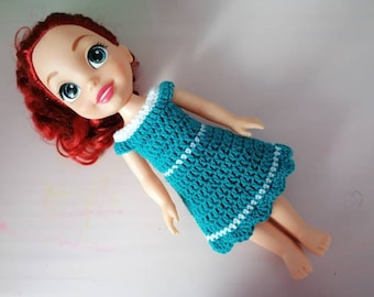 Robe bleue crochetée pour poupée ARIEL  (34 cm ou 13 inch)