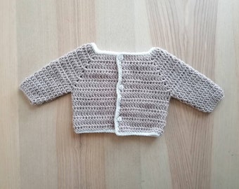 brassiere 3 / 6 MOIS fait main SUR COMMANDE ( crochet layette marron clair /blanc)