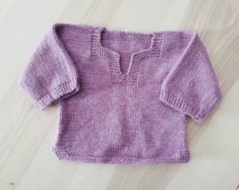 pull fille  1 an violet tricoté - fait main