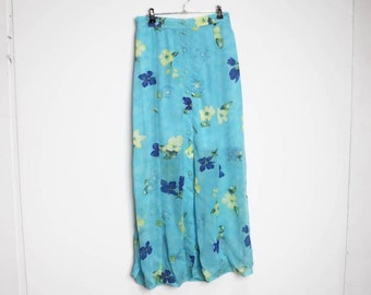 Blue Floral Midi Skirt Vintage Button Down Skirt Yellow Floral Midi Skirt Medium Button-Down Midi-Skirt Vintage Floral Button-Down Skirt M