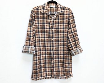 Brown Plaid Flannel Shirt Vintage Plaid Shirt Blue Plaid Flannel Button Down Shirt Brown Check Flannel Button Down Shirt Vintage Flannel M