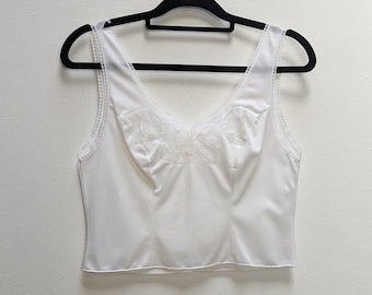 Top corto de encaje blanco Top vintage transparente Top camisola recortada XS Top corto blanco Top camisola de encaje Camisola vintage corta Top camisola transparente XS