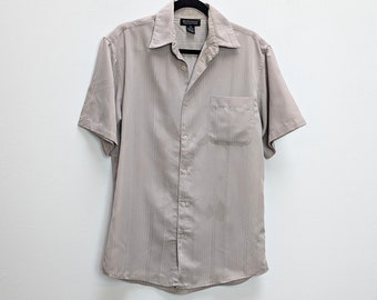 Beige Shirt Vintage Short Sleeve Shirt Stripe Button Down Shirt Grey Button Up Shirt Vintage Button Down Short Sleeve Men's Shirt Small S
